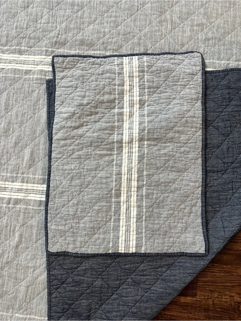Pottery Barn Teen Twin Quilt Sham Windward Stripe Reversible Gray Blue Bedding